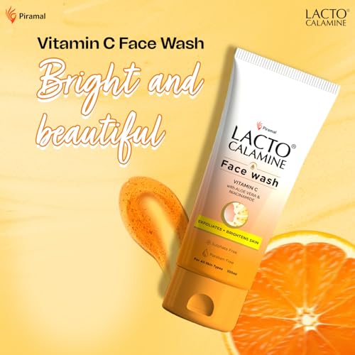 Image of Lacto Calamine Vitamin C Face Wash | Pack of 3 x 100ml | Aloe Vera & Niacinamide Face Wash for Glowing Skin | Facewash that Exfoliates Skin & Reduces Pigmentation | No Parabens, No Sulphates