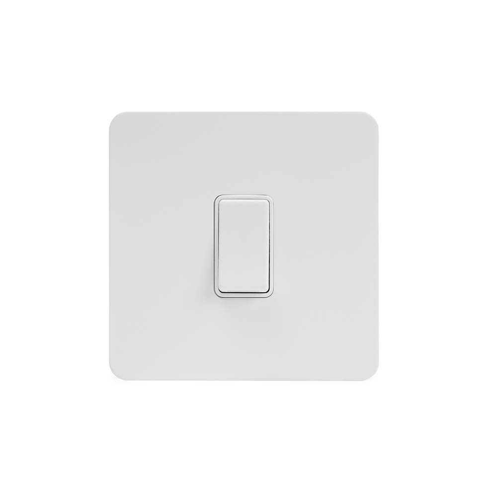 Soho Lighting White Metal Flat Plate 10A 1 Gang 2 Way Light Switch White Insert Screwless