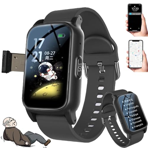 Reloj Con DeteccióN De CaíDas Para Personas Mayores, Con GPS | BotóN SOS | Monitoreo De Salud | Contestador AutomáTico, Recordatorio De CaíDas, Para Pacientes Con Alzheimer Y Demencia. Black