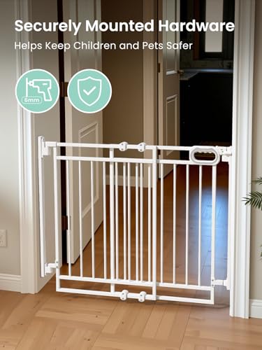 Grownsy Baby Gate for Stairs- No Bottom Bar, 29.8” to 43.5” for Child and Pet, Dog Gate with Auto-Close & One-Hand Operation, Hardware-Mounted (Drill Needed) Installation for Doorways and Indoor Use
