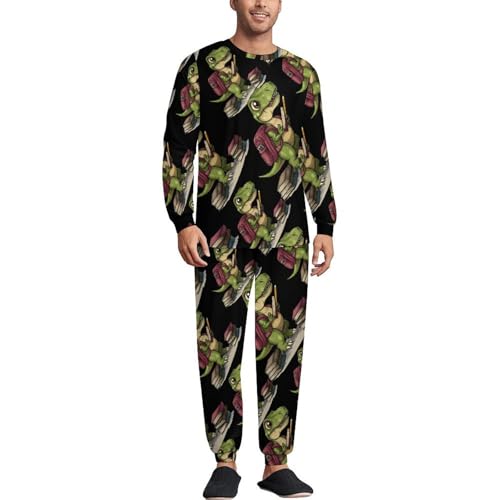 Dinosaur Book Mens Pajamas Set Long Sleeve Sleepwear Pjs Set Shirts And Bottoms Sleep Sets Loungwear