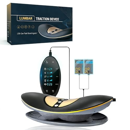 Mustools Electric Lumbar Traction Device Multifunctional Lower Back Massager with Dynamic Airbag Traction Upgraded Lumbar Stretcher with 3-Level Vibration & 113131 Heat (Black Medium)