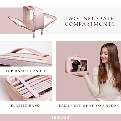 Hiwoss-Clear-Makeup-Bags-with-Zipper-for-Travel-Clear-Cosmetic-bag-with-2-Separate-Compartments-Top-Handle-Waterproof-Large-Clear-Makeup-Train-Case-Organizer-Pink