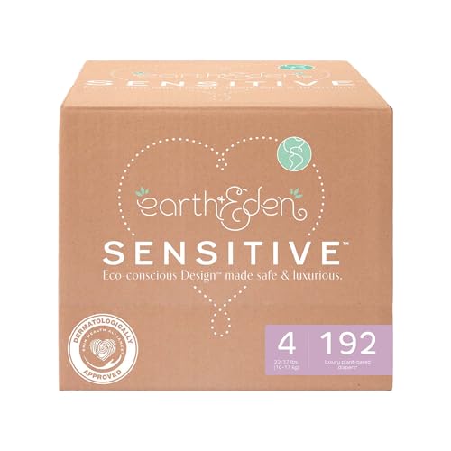 Image of Earth & Eden Sensitive Baby Diapers, Size 4 (192 Count) - Eco-Conscious & Hypoallergenic Diapers - No Harsh Chemicals - Comfortable and Gentle on Skin - Dermatologically Approved