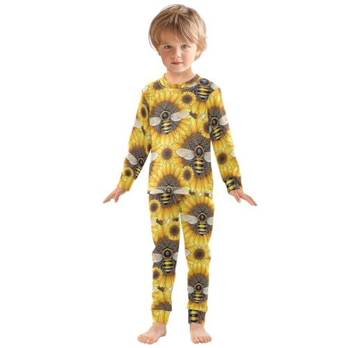 Pajama Sets Long Sleeve Bee Sunflower Pattern Soft Comfy Sleepwear 2 Piece PJS 3-8T2