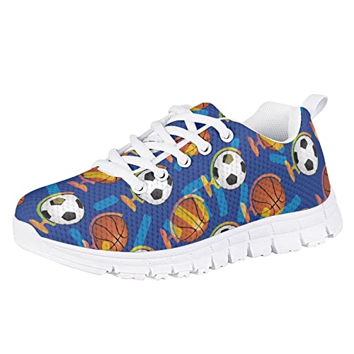 GIFTPUZZ Sport Ball Pattern Running Sneakers for Kids Child Breathable Mesh Flats Walking Shoes Athletic Shoes Casual Sport Shoe Lace-up Comfort Sneakers Gym Workout Fitness 11.53