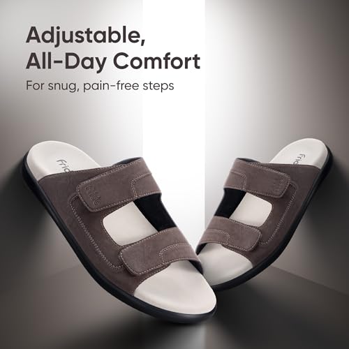 Image of Frido Comfort Dual Strap Sandals for Men with Bounce Back Cushioned Footbed, Zero Drop Sole for Arch Support Pain Relief, Lightweight Anti-Skid, Adjustable Velcro Casual Sandals