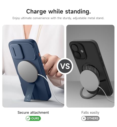 Image of SURITCH for iPhone 16 Case with Magnetic Camera Slide Cover and Adjustable Kickstand, Compatible with MagSafe, Shockproof Bumper Case Slim Protective Cover 6.1 Inch, Blue