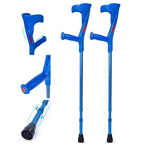 Muletas de antebrazo - Mango ergonómico, Muleta de Manguito de Brazo liviano - Ajustable, 10 Paradas de Altura Ajustable - para Adultos estándar y Altos, Azul, 2 Unidades