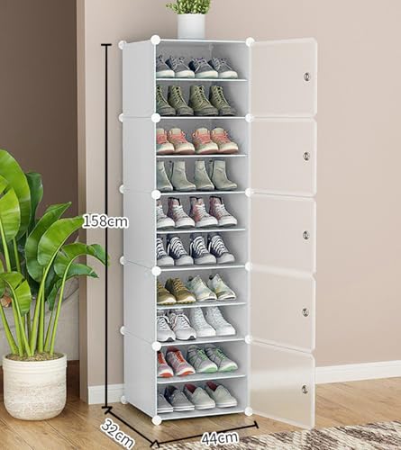 Image of Shoe Rack Multipurpose 5 Shelves Shoe Rack with Zip Door Cover & Side Pockets, Multiuse Wide Shelve,Rack for Footwear, Toys, Clothes (White, 10-Layer)