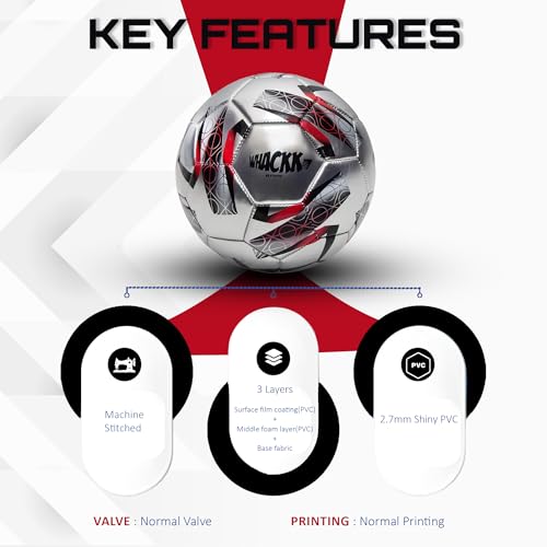Image of WHACKK Kempes HT-CTPU Football Size 5 Soccerball Hand Stitched for Practice & Training - Original PVC Waterproof. 3 Layered Ideal Sports Ball for All Ages on Ground, Grass and Turf