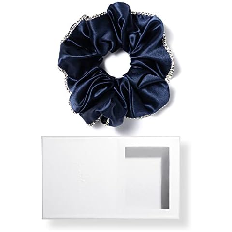 spencer & whitney Silk Hair Scrunchies for Women Large 22 Momme100% Pure Mulberry Silk Scrunchies Hair Ties(Dark Blue) Cover