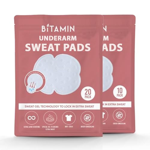 Image of Bitamin Underarm Sweat Pad for Women & Men| Armpit Sweat Pads for Women Blouse with Gel Technology to Control Odour | Large Covering Underarm Pads to Prevent Stain | Skin Friendly (30 pads)