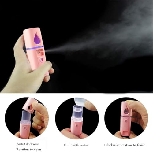 Image of Nano Facial Mister Portable Mist Sprayer for Hydrating Face, Makeup, Eyelash Extensions & Skin care Mini Cool Mist Beauty Device (Pink).