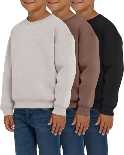 PURE CHAMP 3 Pack Boys Sweatshirts Long Sleeve Boy Crewneck Relaxed Soft Essentials Teen Pullover Sweaters For Youth Kids Boys & Girls (Set 6 Size X-Large)
