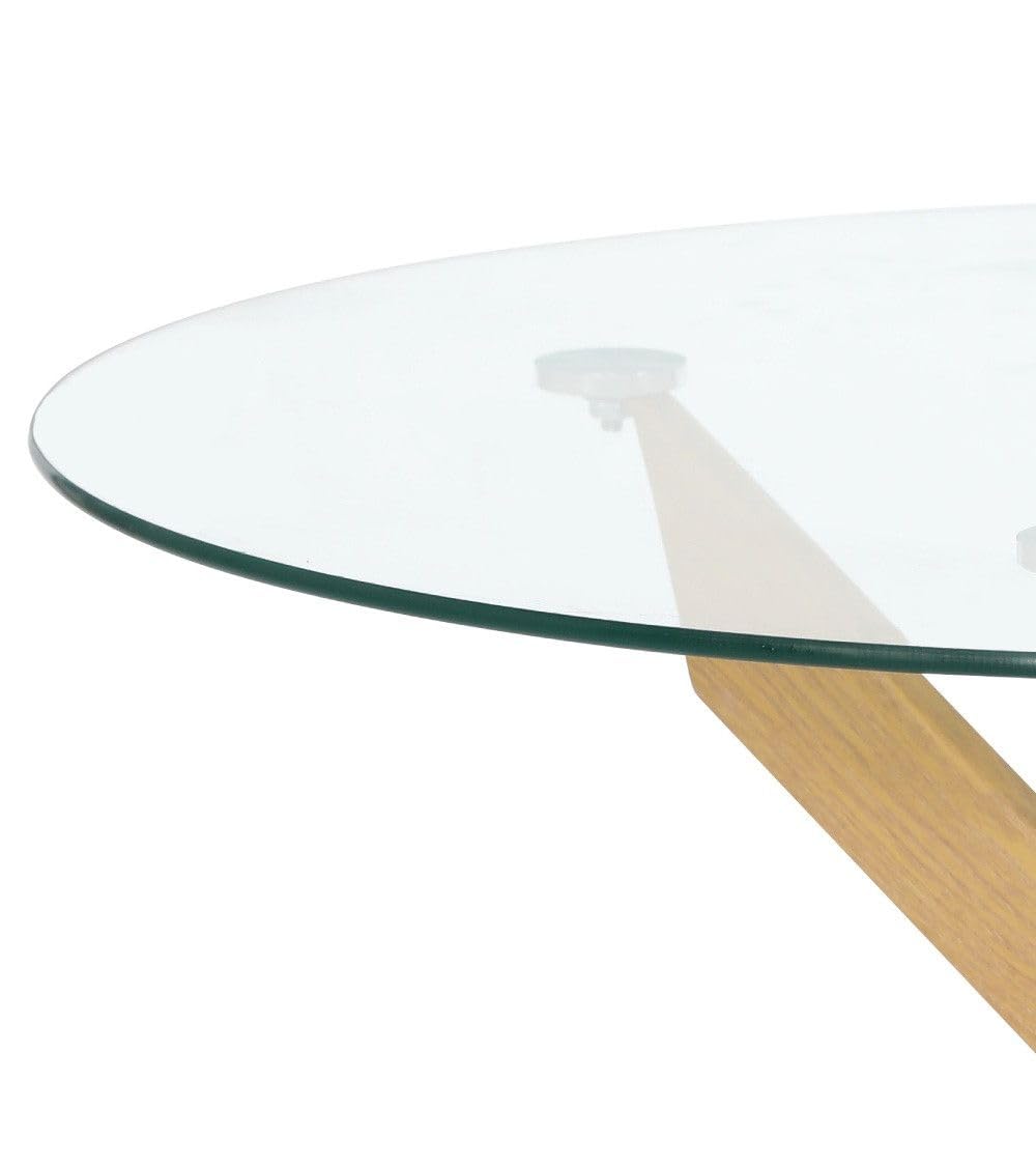 Home Heavenly® - Mesa Centro Redonda de Cristal Dan, de 80 cm diámetro x 40 cm Altura. 4 Patas entrecruzadas. (Madera)