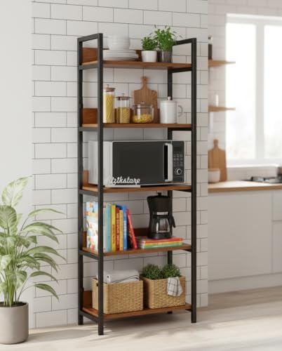 Image of RIZIK STORE 5-Tier Metal & Wooden Microwave Oven Stand - Multipurpose Extra Storage for Kitchen, Coffee Bar, Countertop, Bathroom (5 TIER)