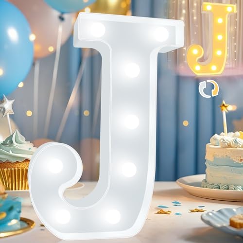 Image of Pooqla LED Marquee Letter Lights, Warm White and Cool White Decorative Lighted Letters, Light Up Alphabet Letters for Boys Girls, Party, Wedding, Bar, Night Light, Birthday Decoration, Letter J
