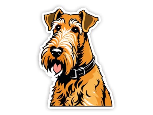Image of Airedale Terrier Dog Sticker Cartoon Airedale Terrier Vinyl Decal Waterproof Dog Lover Sticker for Laptop Water Bottle Car Window Notebook Pet Lover Gift Puppy 5 Inch