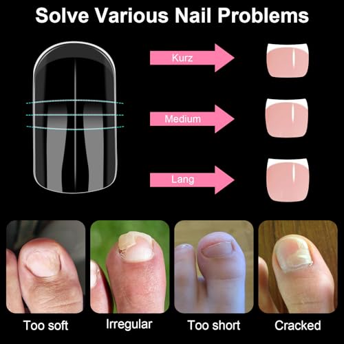 150 Stück Polygel Nagelformen für Zehen, 15 Größen Transparent Polygel Starter Set Lange Quadratische Dual Tips Nägel, Wiederverwendbare Zehennagelspitzenform für Pediküre Nagelverlängerung