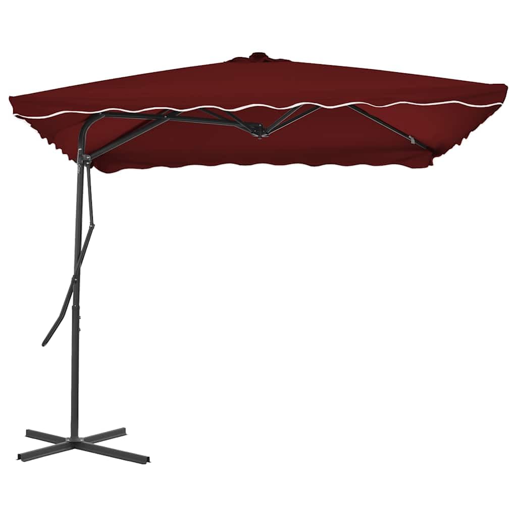 Parasol przeciwsłoneczny ze stalowym słupkiem, 250 x 250 cm, bordowy, wychylny, odporny na działanie promieni UV, wytrzymały stalowy stelaż i solidna podstawa krzyżowa, ochrona tarasu i