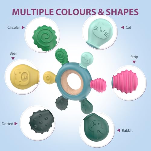Image of akolik Teething Toys for Babies, Baby Teethers Toy Teething Ring Silicone, Grasping Teething Toy, BPA Free Teething Newborn Accessories for Baby 0 3 6 9 12 18 Months (Blue B)