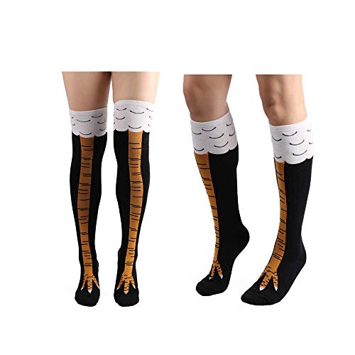 Aione 2 Pares de Calcetines de Animales de Dibujos Animados en 3D Calcetines de Pierna de Pollo para Mujer con Dedo del pie con Estampado de Pollo Mujeres niñas Patrón Animal,Latón