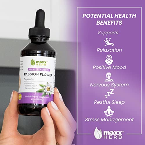 Maxx Herb Passion Flower Extract - Max Strength Passion-Flower Liquid Absorbs Better Than Capsules, For Relaxation And Stress Relief, Alcohol-Free - 4 Oz Bottle (60 Servings) #TOP2
