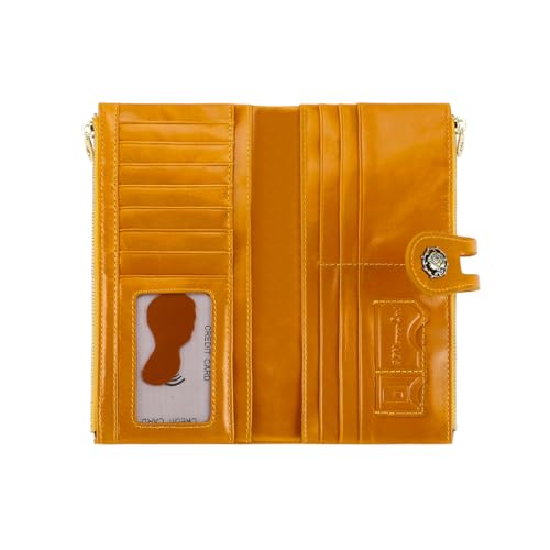 Image of Women's RFID Blocking Wallet, Yellow | Soft Leather, Clutch Money Purse, Slim Card Holder Organizer, Zip Pocket, 3020