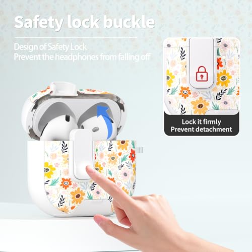 Image of for AirPods 4 Case with Safty Lock & Phone Stand,Cute Floral Pattern Style | PC&TPU Dual Layer Protective Cover with Keychain & Cleaner Pen for Apple AirPod 4th Generation 2024 Women(Bin Chrysanthemum)