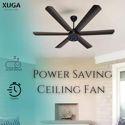 Image of XUGA Jovian F6D Premium Smart 1200mm, BEE 5-star BLDC fan,6 Blade,Remote Ceiling fan for Home, 100% Copper Motor,Energy Saving, High Air Delivery,LED Light, Black (Pack of 2)(5 Year Warranty)
