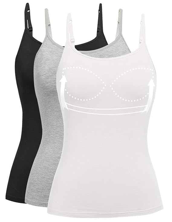 Women’s Padded Cotton Camisole Tank Top | Built-in Bra Slip Top with Adjustable Straps | Soft Breathable Stretch Cotton Camisole | Pack of 3-image-13