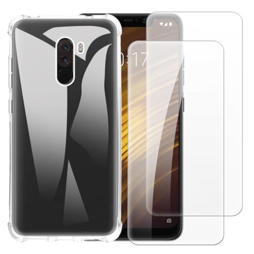 Shantime Funda con 2 Piezas Protector Compatible con Xiaomi Pocophone F1, Carcasa Antigolpes y Cristal Templado Protección Completa(Claro)