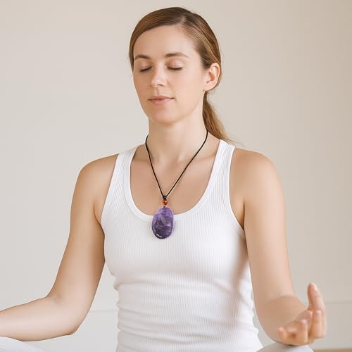 Worry Stone Necklace Amethyst Tiger Eye Green Colors Pendant for Women Handmade Jewelry2