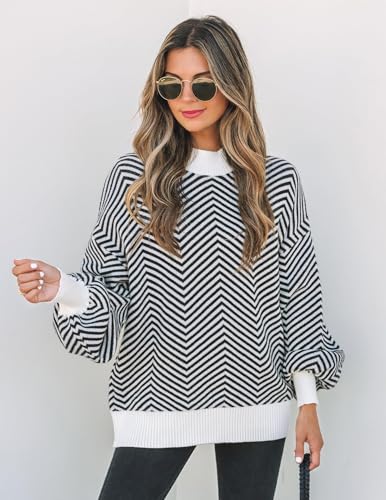 Image of ZESICA Women's 2026 Fall Striped Pullover Sweaters Tops Fashion Outfits
