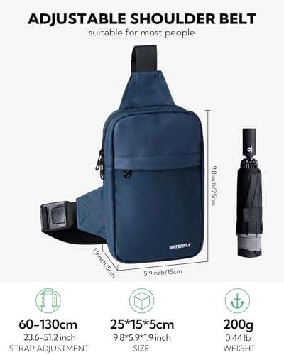 WATERFLY Torba na ramię Crossbody Kieszonkowa Torba na ramię: Torba Sling Bag Męska Mała Torba Crossover Crossbag na Ramię Męska Torba na Brzuch Telefon Sport Wędrówki