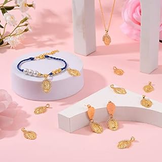 Ornaland 10 Pcs Oval Holy Virgin Maria Charms 18K Gold Plated Brass Cubic Zirconia Maria Pattern Pendants for Jewelry Making