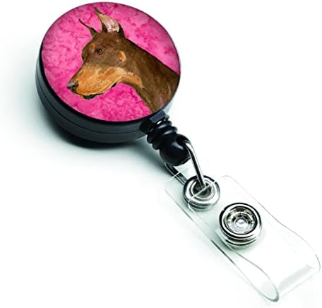 Caroline's Treasures SS4744-PK-BR Pink Doberman Retractable Badge Reel for Nurses ID Badge Holder with Clip Retractable Employee Badge Holder, Belt Clip, Multicolor image 5