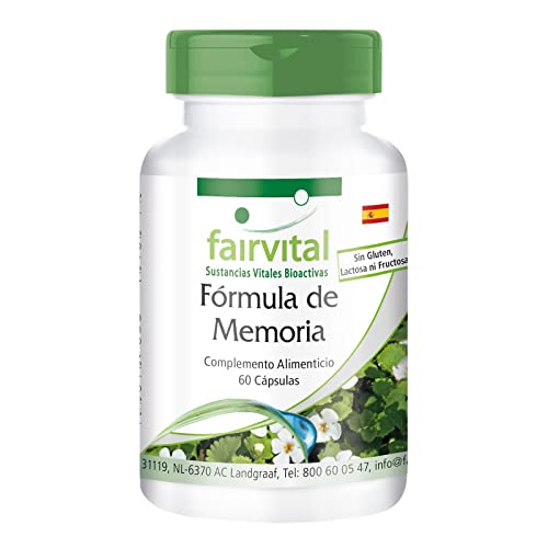 Fairvital | Fórmula de memoria - Bacopa Monnieri + Ginkgo Biloba + Fosfatidilserina + Taurina y Ácido fólico - VEGANA - Dosis elevada - 60 Cápsulas - Calidad Alemana
