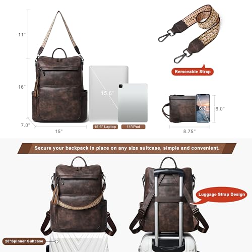 Image of Shrrie Vegan Leather Laptop Backpack for Women 15.6 inch Work Backpack Fashion Travel Backpack Purse for Travel College Work