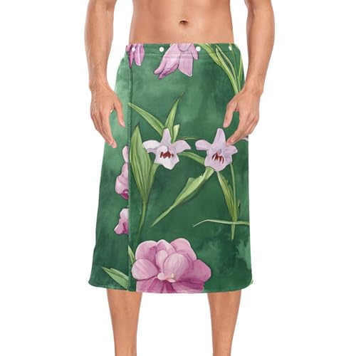 GuoChe Men's Half Body Bath Towel Non-Slip One Size Fits Most Machine Washable for Sauna Spring Flowers Deep Green
