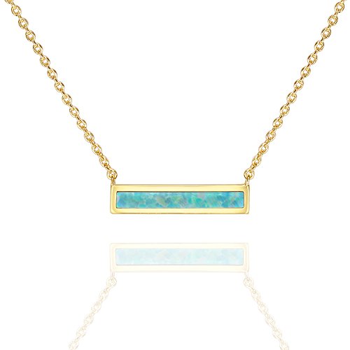 PAVOI Opal Bar Pendant Necklace for Women, 14K Gold Plated, Yellow Gold, G