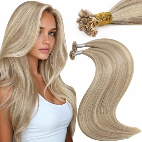 Moresoo U Tip Hair Extensions Human Hair, Beige Dirty Blonde, 20 Inch