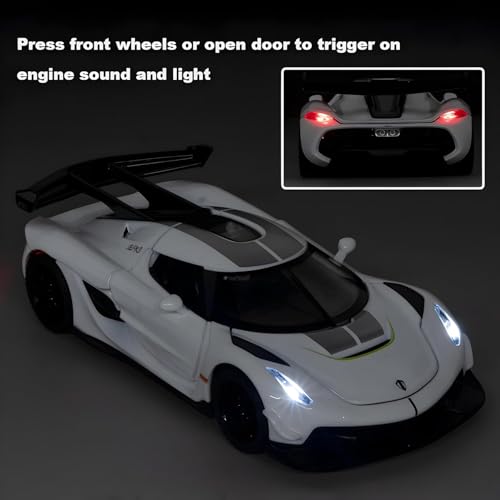 Image of 1:32 Koenigseggg Jesko Sports Model Exclusive Alloy Diecast Pull Back Toy car with Openable Doors & Light Music Toys for Kids Boy Girl Gift (1:32 Koenigseggg - White)