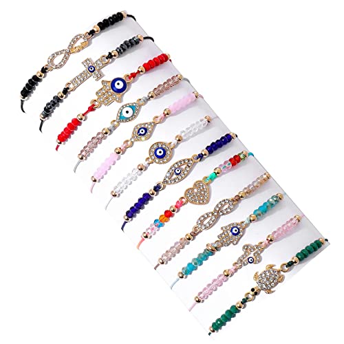 Image of PALAY 12 Pcs Evil Eye Bracelet for Women Girls Rhinestone Charm Friendship Bracelet Matching Beads Bracelets Adjustable Best Friend Couple Bracelets Jewellery Birthday Rakhi Gift for Sister, Brother
