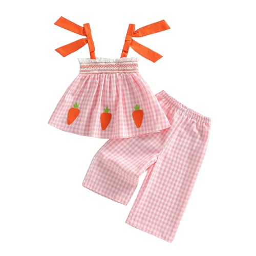 JLKGICF Baby Girls Easter Outfits Carrot Embroidery Vest Tops Elastic Pants Set Bunny Outfit Baby Girl Summer Girl Clothes (Orange Carrot 2-3T)
