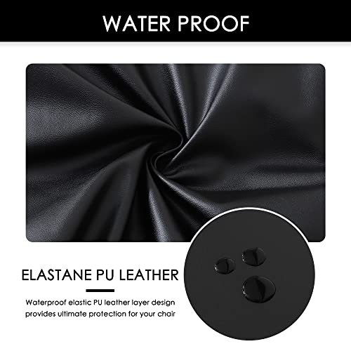 Image of 4 PCS Waterproof Rectangular Bar Stool Covers 14x18X4 Faux Leather Stretch Rectangle Saddle Stool Covers Heavy-Duty for Kitchen Counter & Lab Washable-Black