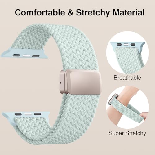 Image of Braided Stretchy Band Compatible with Apple Watch Bands 38mm 40mm 41mm 42mm 44mm 45mm 46mm 49mm Women Men, Soft Nylon Solo Loop Magnetic Sport Strap for iWatch Series 11 10 9 8 7 6 5 4 3 2 1 SE Ultra
