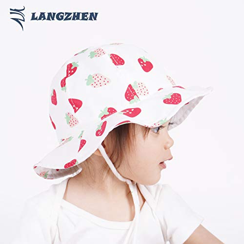 Image of LANGZHEN Sun Protection Hat for Kids Toddler Boys Girls Wide Brim Summer Play Hat Cotton Baby Bucket Hat with Chin Strap