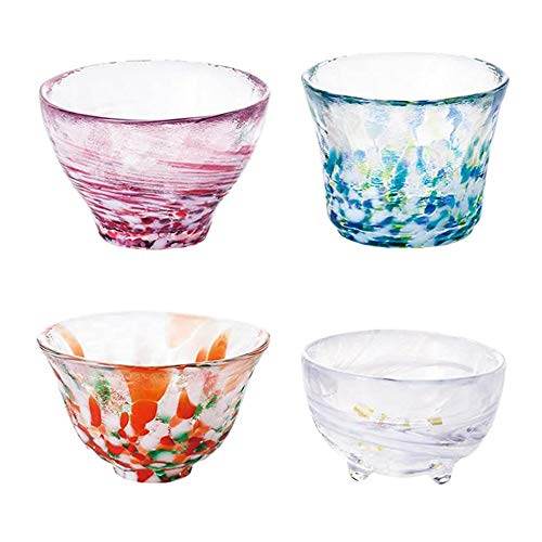 Tsugaru Biidoro Handcrafted Glass Sake Cups Set of 4 Four Seasons